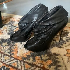 Also peep toe leather fold over sandal bootie